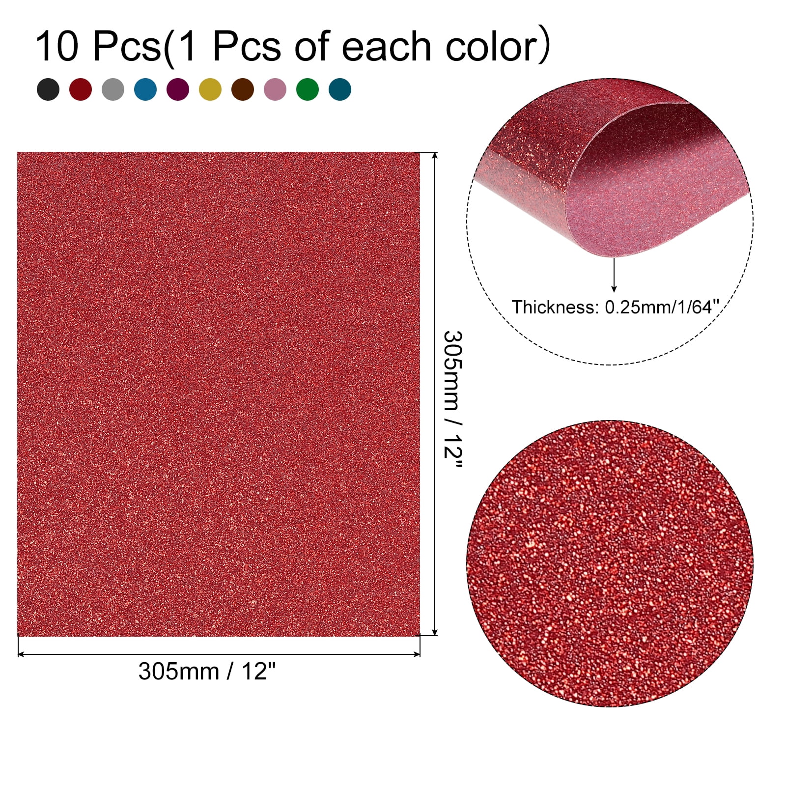 Uxcell Heat Transfer Vinyl 12"x10" Glitter HTV Vinyl Iron on Vinyl Multicolored 10Pcs