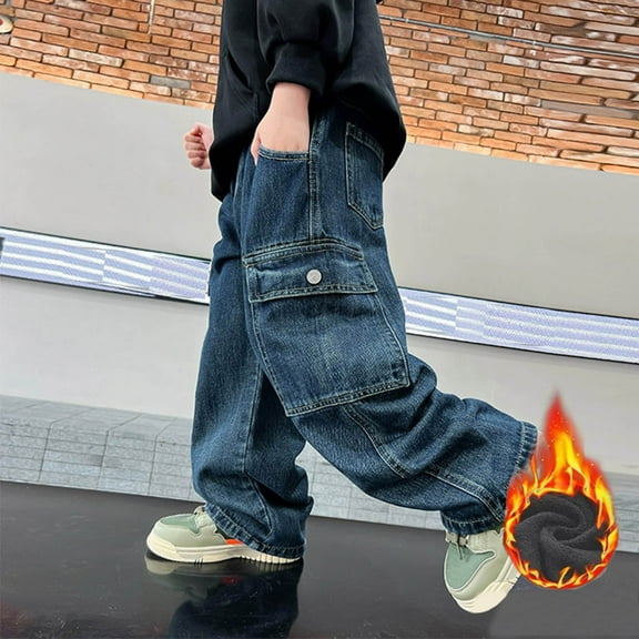MAIHAN-Boys Lined Jeans for Winter | Warm Straight Leg Denim Pants with Soft Interior | Kids Casual Trousers for Outdoor Play, School & Daily Wear(Blue,5-6Years)