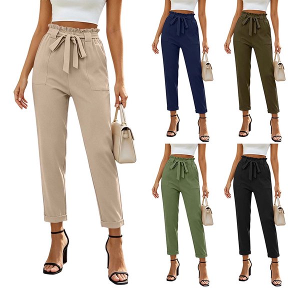 YuXingFu Womens Summer Pants for Women Loose Dress Pants High Full - Pocket Casual Black S