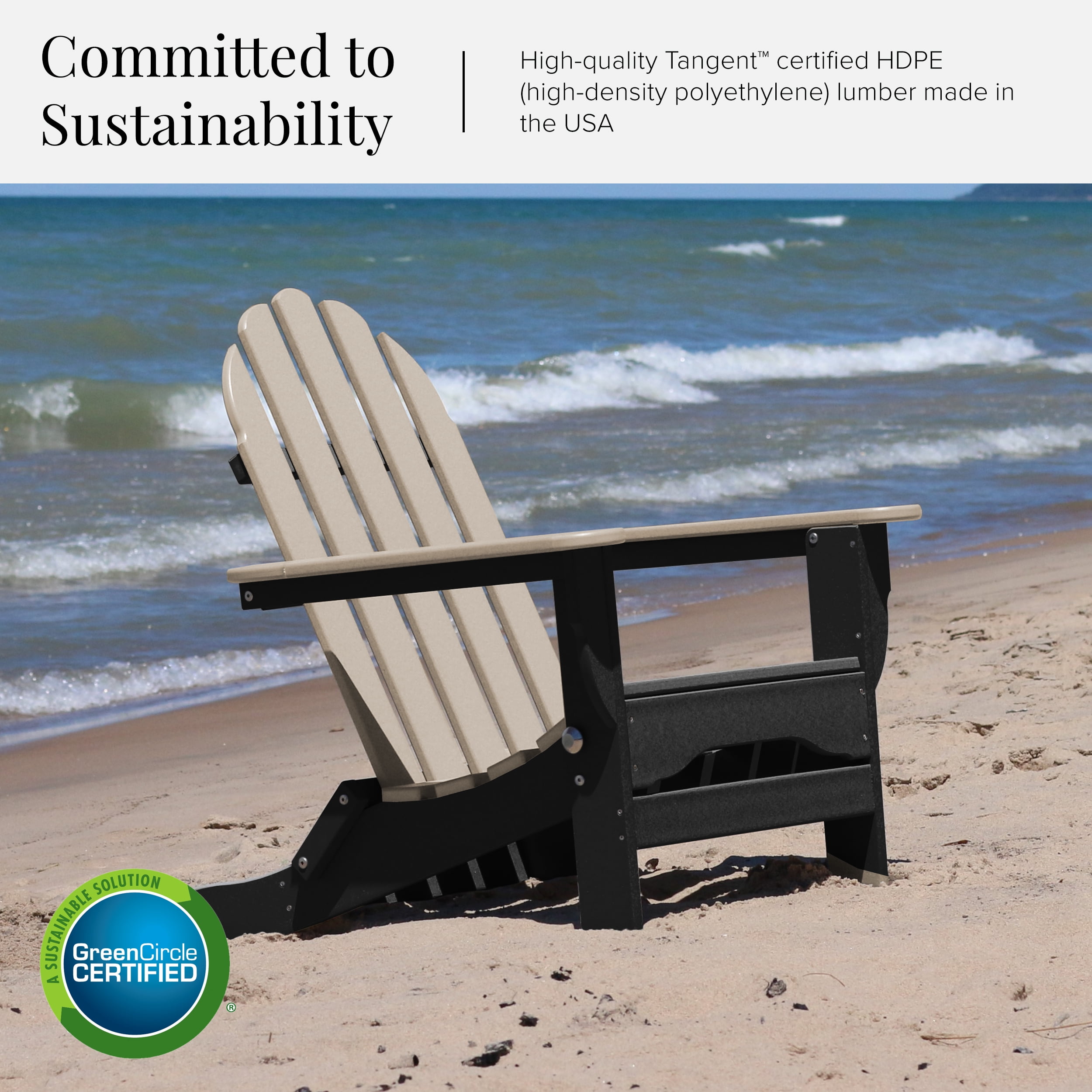 DuroGreen Folding Adirondack Chairs Made With All-Weather Tangent Lumber, Set of 4, Oversized, High End Patio Furniture for Porch, Lawn, Deck, or Fire Pit, No Maintenance, , Black Weather Wood