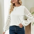 thumbnail image 3 of Blusas de moda para mujer Tops de punto sueltos casuales Jersey Camisas de manga larga de encaje ahuecadas （blanco）, 3 of 5