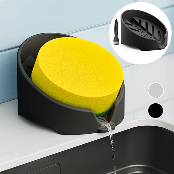 NiHome Silicone Sponge Holder for Kitchen and Bathroom, Elevated Design Automatic Water Flow Organizer, Holds Multiple Sponges and Cleaning Tools, Food-Grade Durable Silicone, Dishwasher Safe (Black)