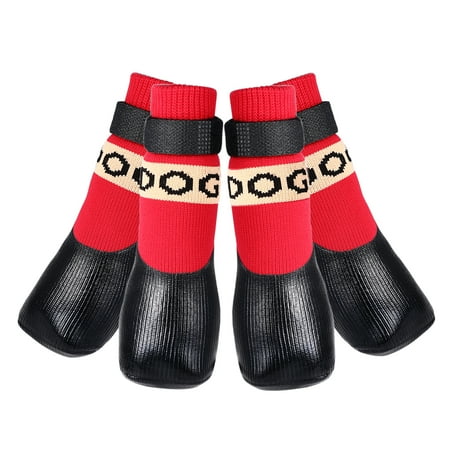 Avaner Anti-Slip Dog Socks Boots  Waterproof Dog Shoes for Winter Outdoor Hold/Cold Pavement  Snow Rain Days  Non Slip Paw Protectors Booties for Hardwood Floors Puppy Senior Dog Red XL
