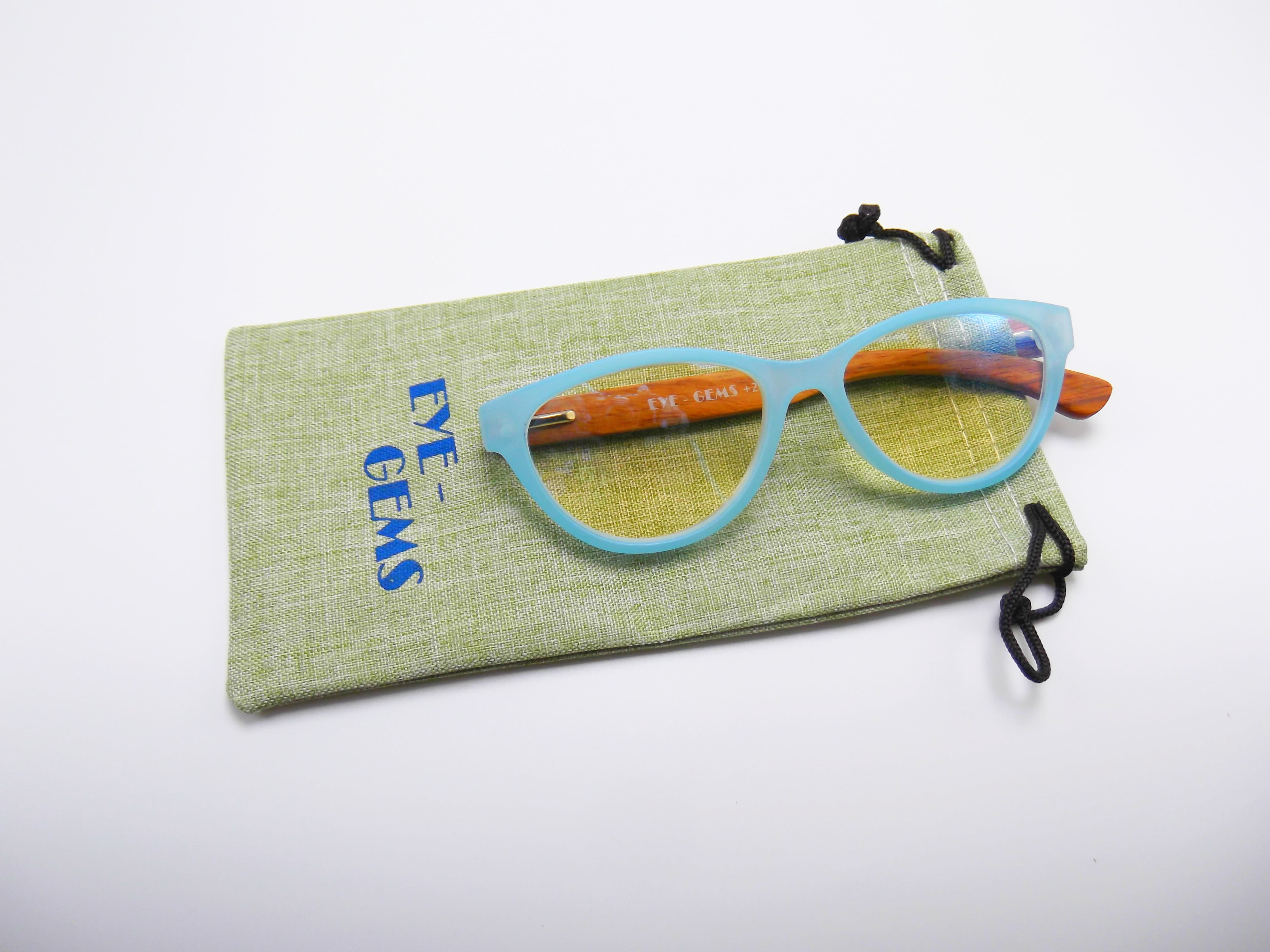 EYEGEMS Brand Blue Light Blocking Computer +2.50 Reading Glasses Eco Friendly Sustainable Walnut Wood Turquoise 3461
