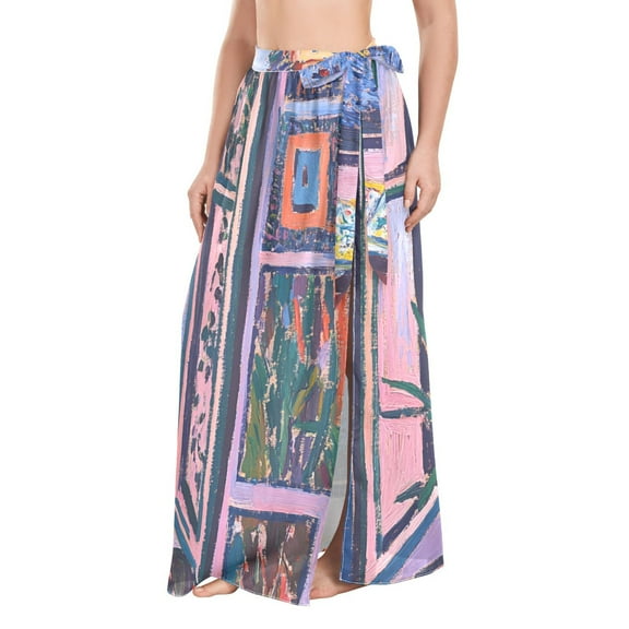 FORMRS Womens Long Sarong Beach Wrap Semi-Sheer Bikini Skirt Bathing Swimsuit Cover Up, Green Boat