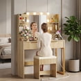 thumbnail image 2 of Zimtown Modern Makeup Vanity Table Set with LED Lights , Mirror and Charging Station, Dressing Desk with 2 Drawers for Bedroom, Wood Color, 2 of 9