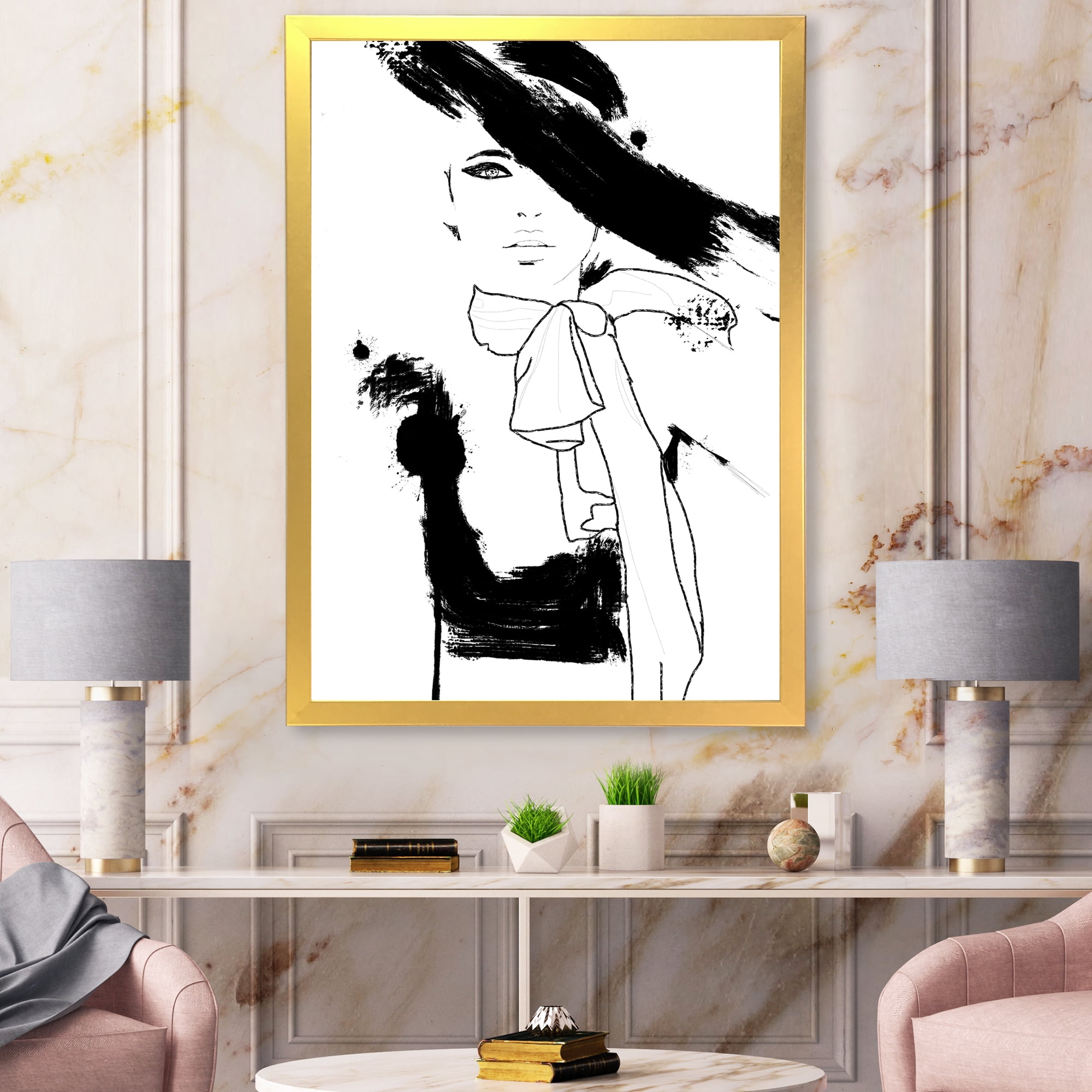 Designart 'Beautiful Black and White Model Haute Couture Fashion Woman II' Modern Framed Art Print