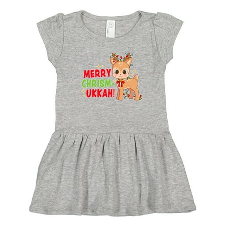 

Inktastic Merry Chrismukkah Cute Baby Reindeer with Lights Gift Toddler Girl Dress