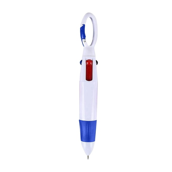 VKLU 1Pc 4-in-1 Shuttle Pen with Carabiner Clip, Blue Grip Retractable Multi-color Ballpoint Pen for Nursing, Office and Outdoor Use, Portable Clip-on Pen