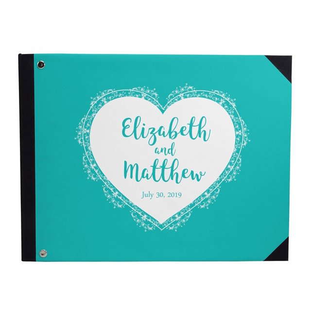 Darling Souvenir Blue Heart Printed Wedding Guest Book Hardbound Cover Sign In Book Registry Scrapbook-9 x 12 Inches