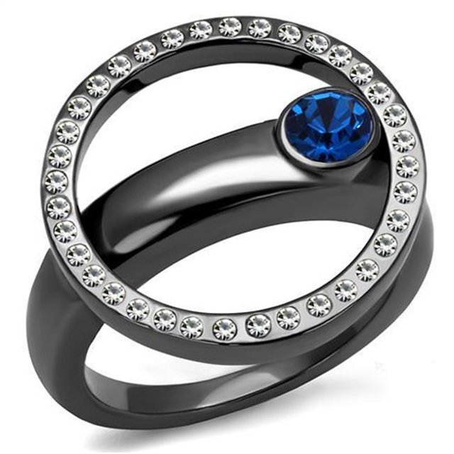 Alamode TK2974-7 Femmes IP Light Noir Bague en Acier Inoxydable avec Cristal de Qualité Supérieure en Bleu Capri - Taille 7