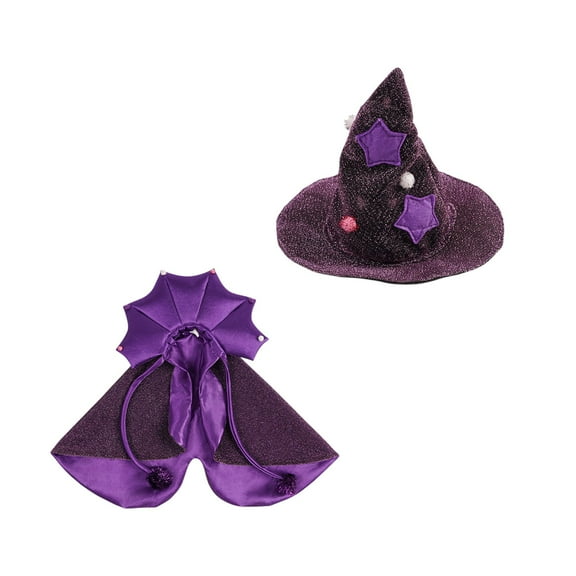 Nebwoak Pet Halloween Costume for Dogs & Cats - Witch Cape with Hat, Purple Spooky Outfit, Halloween Pet Party Dress Up, Adjustable Fit