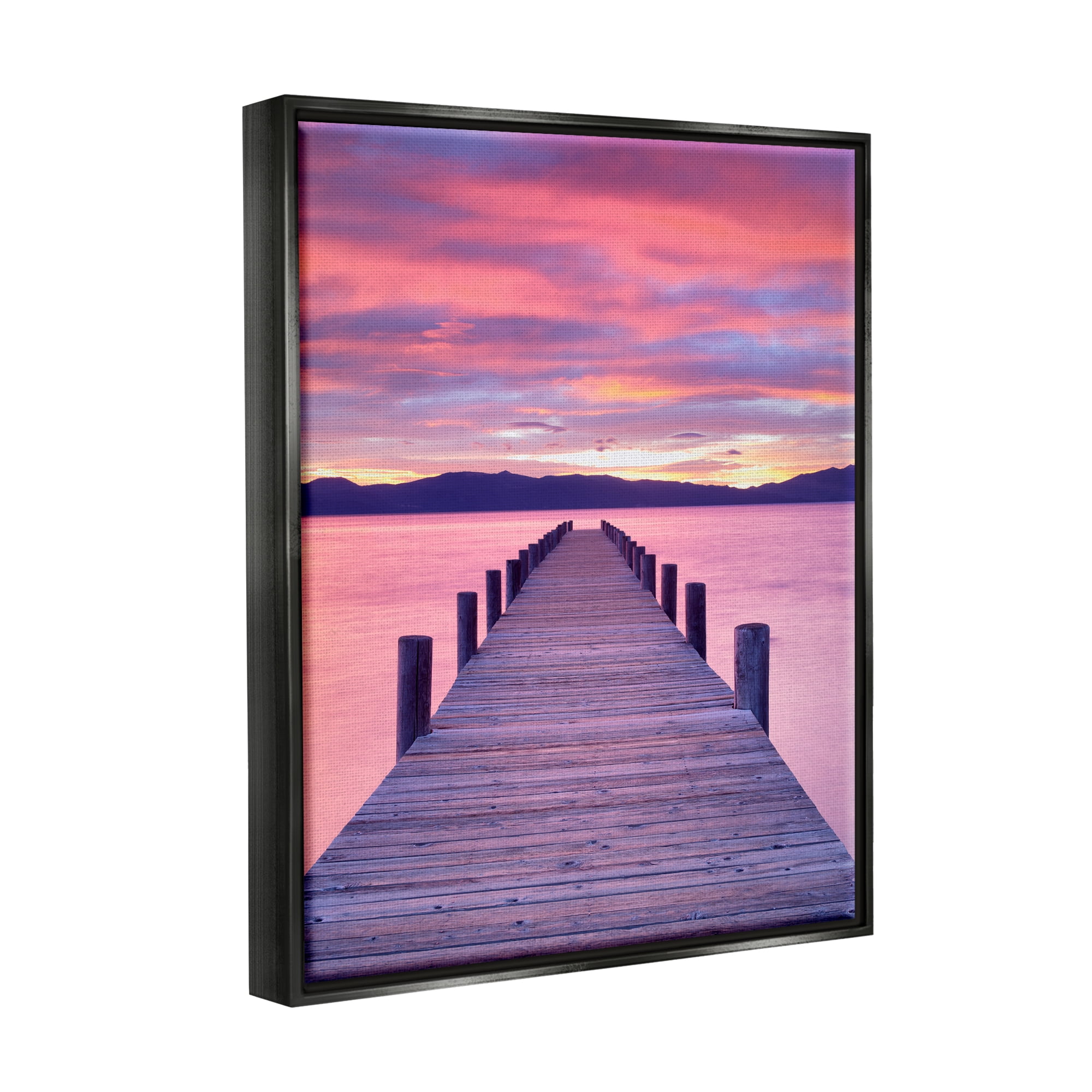Stupell Industries Vivid Sunset Dock Coastal View Coastal Photography Black Floater Framed Art Print Wall Art