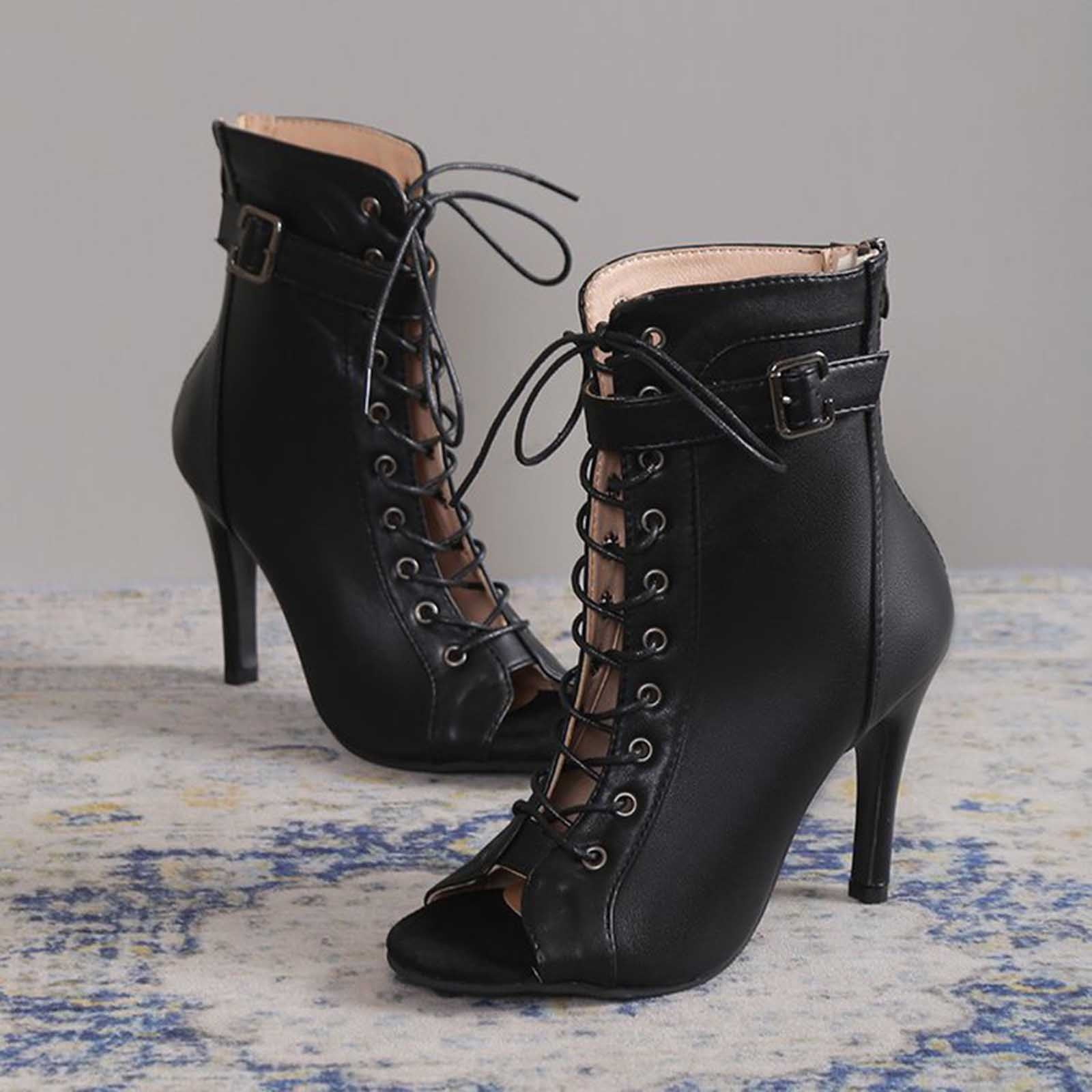 Herrnalise Ankle Boots Women Buckle High Heel Slip Pointed