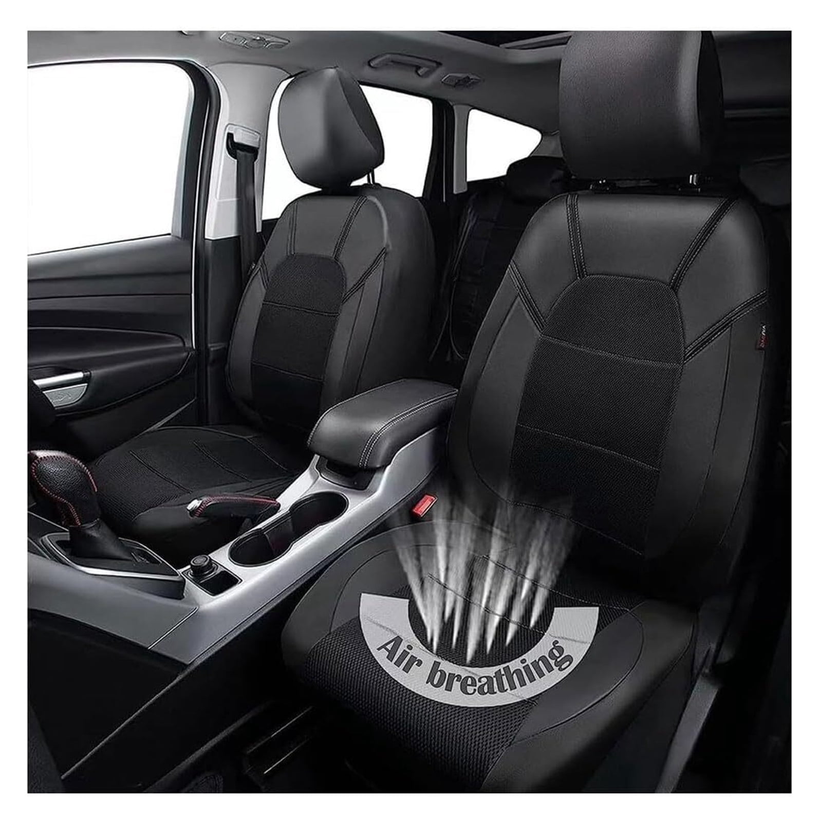 SHDNCYQ Car Seat Cover for Subaru Forester IV 2012 2013 2014 2015 2016 2017 2018, Leather Waterproof Breathable Seat Covers Full Set Seat Protector Car Seat Accessories,(Black)