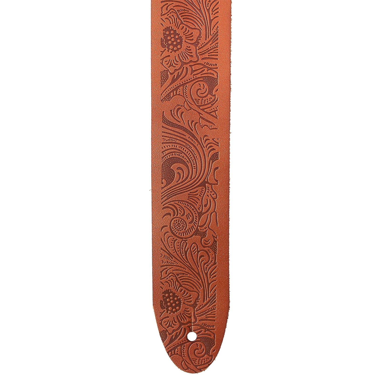 Walker & Williams SP-73 Saddle Tan Italian Leather Guitar Strap with Live Oak Tooling
