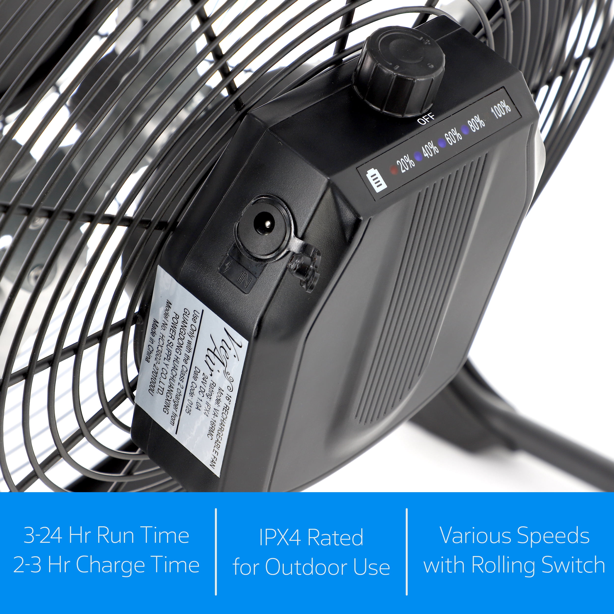 Vie Air 16 Inch Rechargeable Indoor/Outdoor Floor Fan (IPX4 Rated)