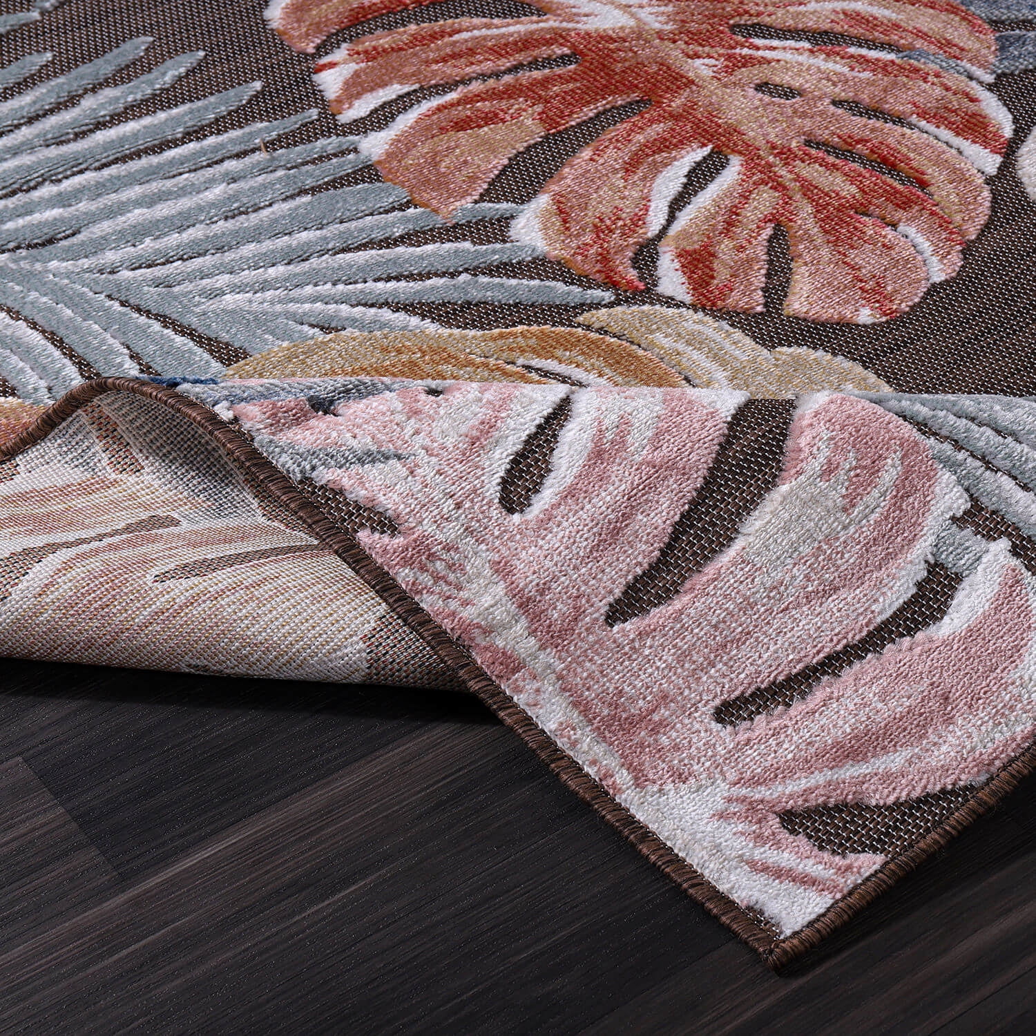 CAMILSON Spring Leaf Tropical Botanical Easy-Cleaning Non-Shedding Washable Outdoor Indoor Area Rug Brown 6x9