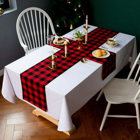 

Kbndieu Buffalo Plaid Christmas Table Runner Knitted Fabric Kitchen Dining Table Decor Christmas Holiday Home Decoration Indoor Outdoor Party Supply 13 x 84 Inches Christmas Decorations Clearance