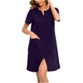 thumbnail image 3 of Women Zipper Front House Dress Short Sleeve Nightgown Bathrobe Lightweight Knee Length Soft Short Cotton House Coat, 3 of 8