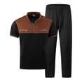 thumbnail image 4 of mihongmao Summer 2 Piece Lounge Set Men Jogger Sets Henley Shirts Men's Color Blocked Short Sleeved Stand Up Collar Zipper Pocket T-shirt Straight Leg Pants Set Black 3X, 4 of 5