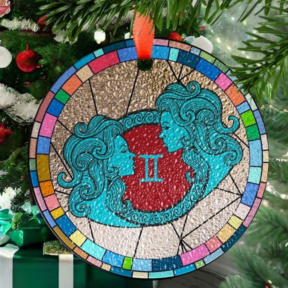 Gemini Stained Glass Zodiac SunCatcher LightCatcher Gemini Window Hanging, Stained Glass Ornament 2025, Holiday Decoration, Seasonal Keepsake Gift, Unique Collectible, Window