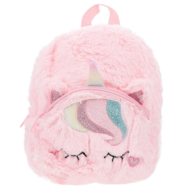 Miangastore Adorable Backpack Unicorn Style Plush School Bag Pink 1Set