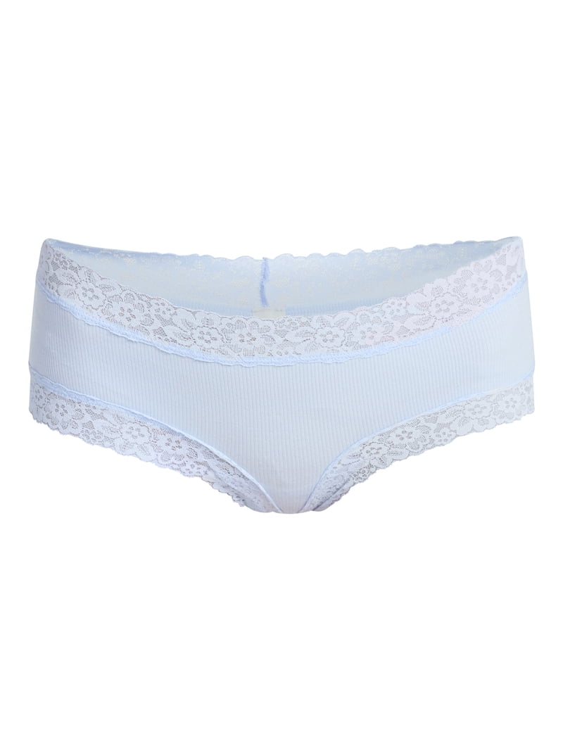 No Boundaries Lace Trim Cotton Rib Cheeky Panties, 3-Pack, Women's No Boundaries Lace Trim Cotton Rib Cheeky Panties, 3-Pack, Women's