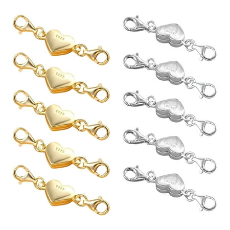Bottone Pack of 10 Magnetic Jewelry Clasps Gold and Silver Plated Easy Necklace and Bracelet Chain Extenders Jewelry Accessory