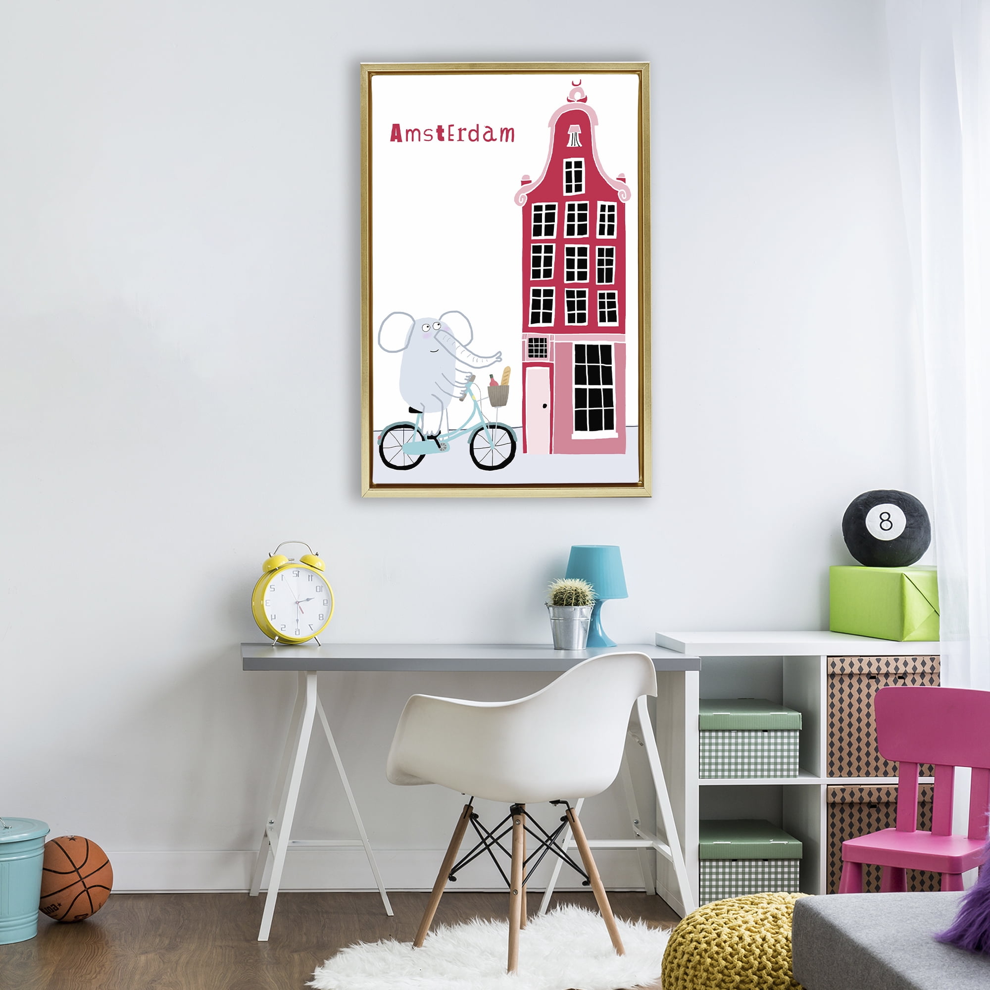 Elephant & Amsterdam Building Gold Framed Floater Canvas Wall Art, design by Carla Daly