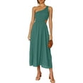 thumbnail image 1 of TRKIYQC vestidos largos acampanados para mujer 2022, verano sin mangas de un hombro fruncido Color sólido recorte de una pieza TRKIYQC casual, 1 of 6