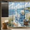 thumbnail image 3 of Summer Beach Coastal Shower Curtain Blue Sea Ocean Landscape Beachy Recliner Chair Hat Starfish Hawaii Scenery Waves Seaside Bath Curtain Fabric Bathroom Accessories Decor with Hooks, 3 of 7