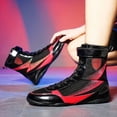 thumbnail image 2 of Men'S Professional Boxing Training Shoes, Wrestling Sneakers, Sports Outdoor Shoes, High-Top Lace-Up Design, Breathable Mesh Upper, Non-Slip Rubber Sole, White/ Golden Printing, Suitable for  Boxing, 2 of 6