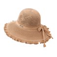 thumbnail image 1 of Summer Hat Hollowed-out Sun Protection Ruffled Edge Large Brim Sweet Bow Lady Sun Cap for Dating, 1 of 10