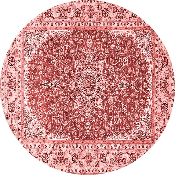 Ahgly Company Indoor Round Medallion Red Traditional Area Rugs, 3' Round