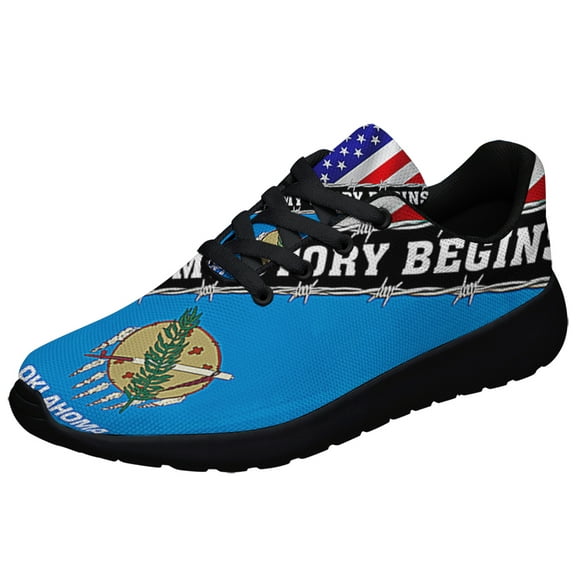 Oklahoma And American flag It's Where My Stry Begins Shoes Sneakers Black Size 3.5
