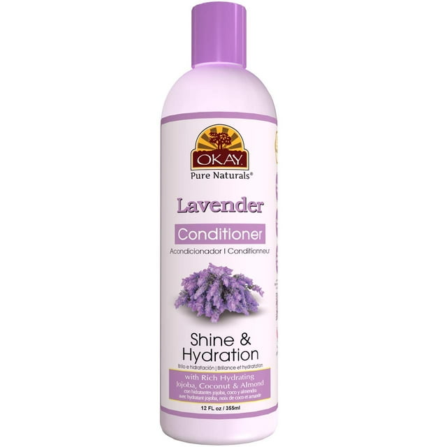 El acondicionador Okay Lavender Shine & Hydration ayuda a reponer, nutrir e hidratar el cabello Sulfato de silicona Sin parabenos para todo tipo de cabello y texturas Hecho en EE. UU. 12 oz (OK-Lavc12