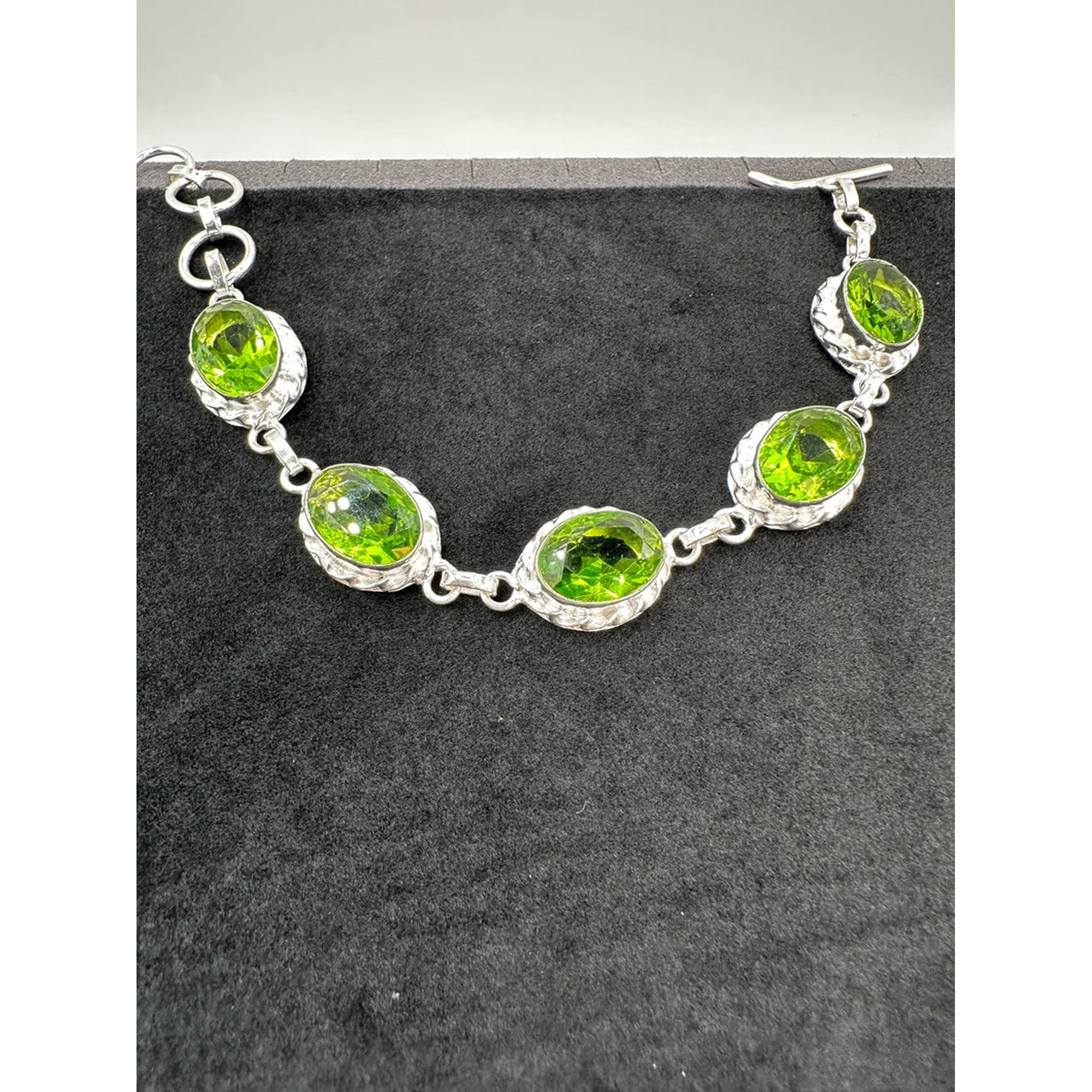 Green Peridot Bracelet 925 Sterling Silver Faceted Gemstone Adjustable Bracelet August Month Birthstone Gift For Birthday Gemstone Jewelry