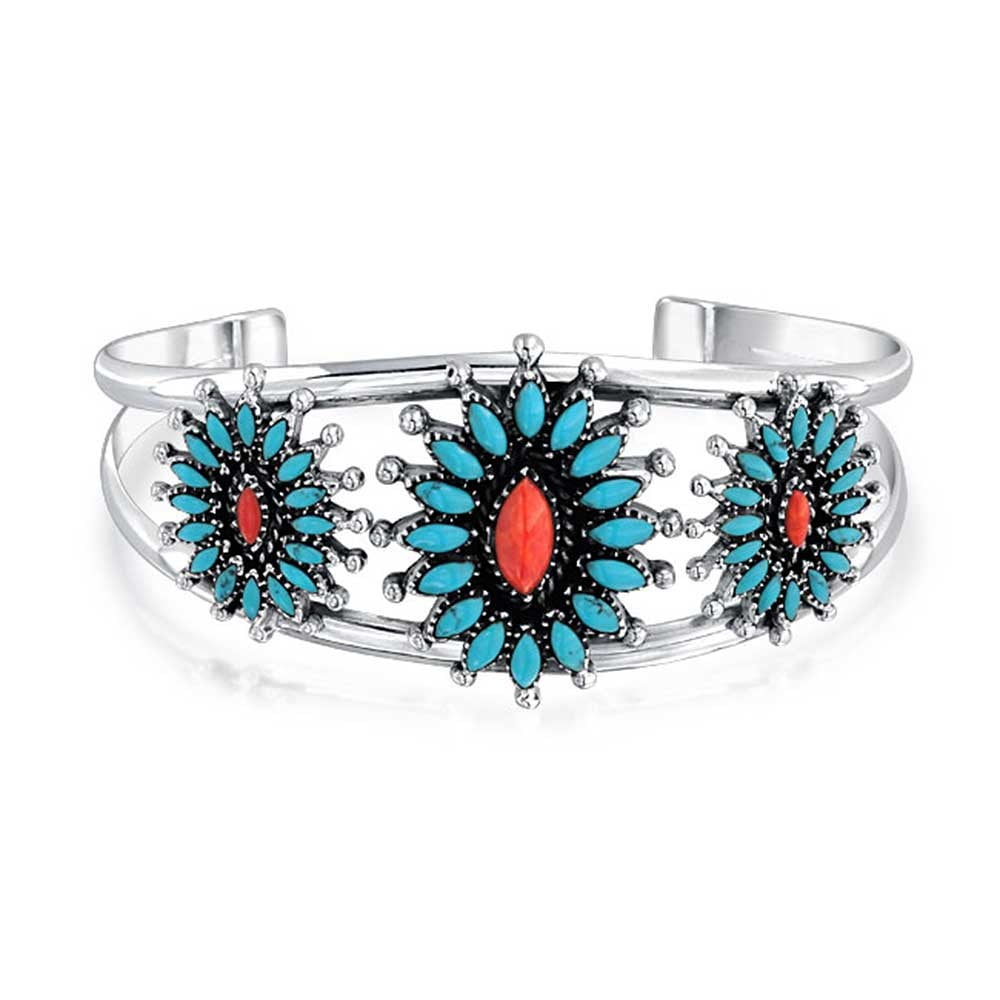 Bling Jewelry Simulated Coral Reconstituted Turquoise Cuff Bracelet 925 Silver by Bling Jewelry