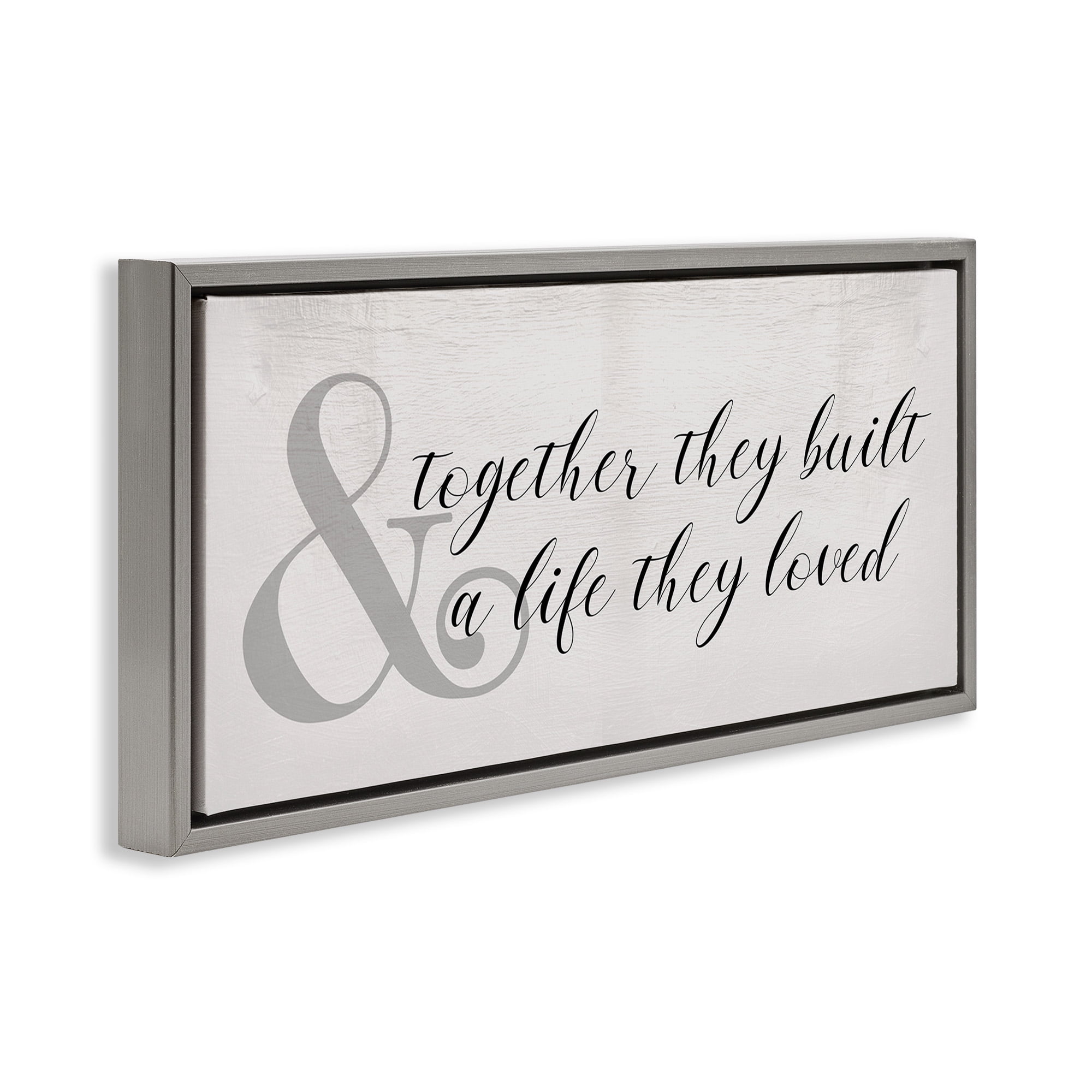 Stupell Industries Rustic Romance with Ampersand Typography Painting Gray Floater Framed Canvas Art Print Wall Art, 25 x 11