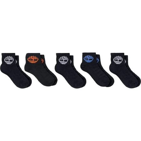 Timberland Boy's 5 Pack Half Cushioned Quarter Socks, Medium, Black