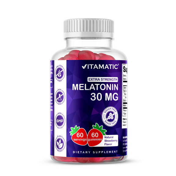 Vitamatic Sugar Free Melatonin 30mg per Gummy - 60 Servings - 60 Vegetarian Gummies - Non-Habit Forming Supplement