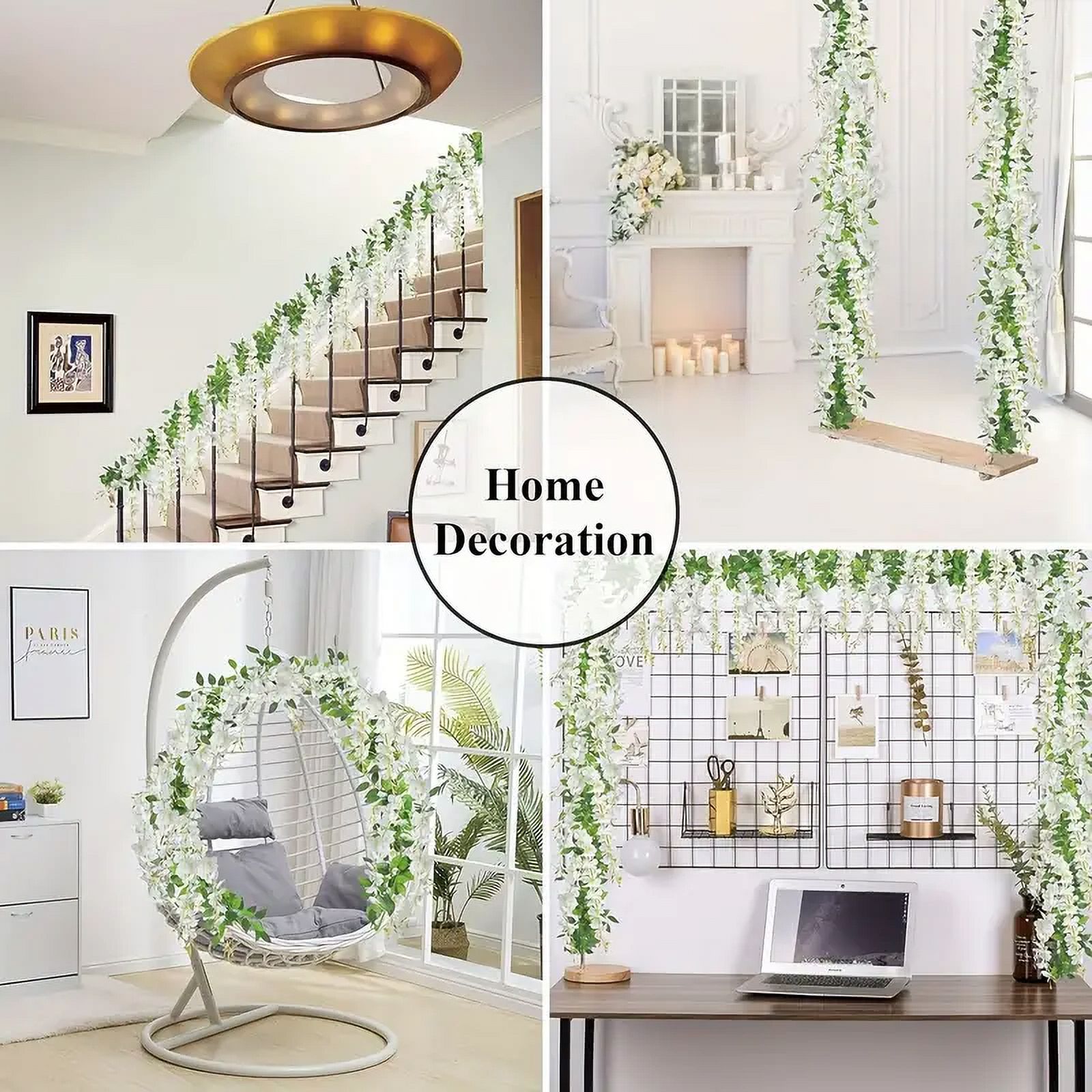 5 Pcs Wisteria Artificial Flowers Garland, Silk Fake Wisteria Vine Kit, Hanging Flower For House Outdoor Garden Ceremony Outside Wedding Arch Floral Decor, Xmas Decor