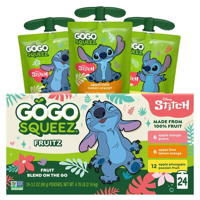 GoGo SqueeZ Disney's Lilo & Stitch Applesauce and Fruit Puree, Tropical Variety Pack, 24 ct.