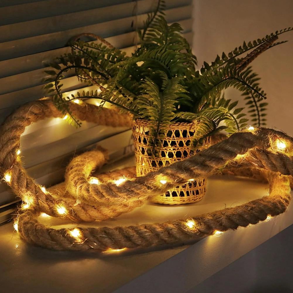 QHUDLV battery operated nautical string lights,vintage rope led string lights, Battery-Operated Natural Brown Rope Warm White Super Bright LED Bulbs Novelty Light Set,nautical string lights outdoor