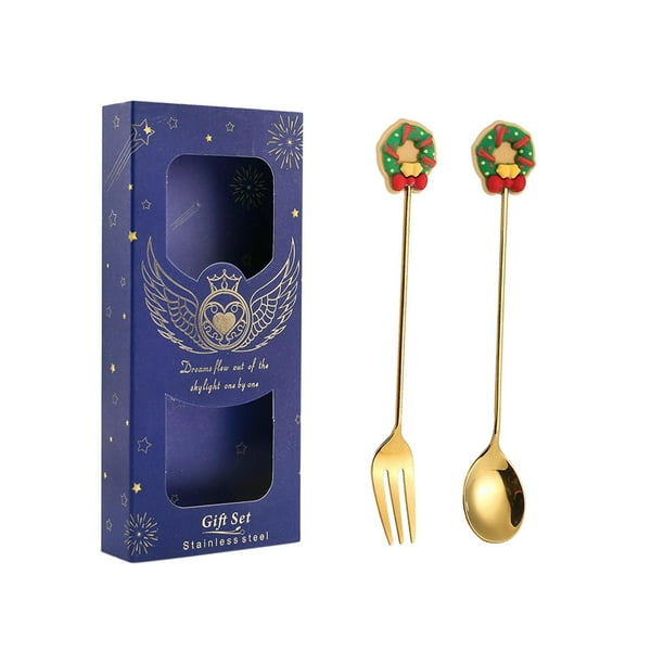 Kits de Cubiertos de Navidad Juego de Cubiertos de Vajilla, Utensilios de Cucharas de Té, Juego de Tenedores de Cucharas Navideñas de Acero Inoxidable Sunnimix postre cucharas tenedores