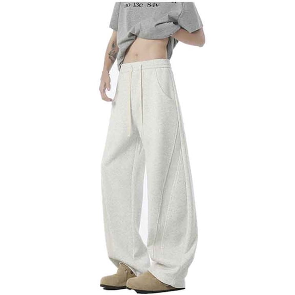 Mens Sweatpants,Straight Leg Loose Fit Casual Curved Design Pants for Sport Fashion,Men Sweatpants,03 White,2XL