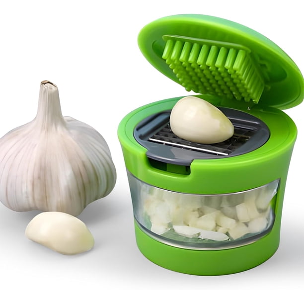 Picr de ajo con recipiente de almacenamiento, prensa manual de ajo, picra triturra portátil de jengibre, picra manual de procesr de alimentos y verduras