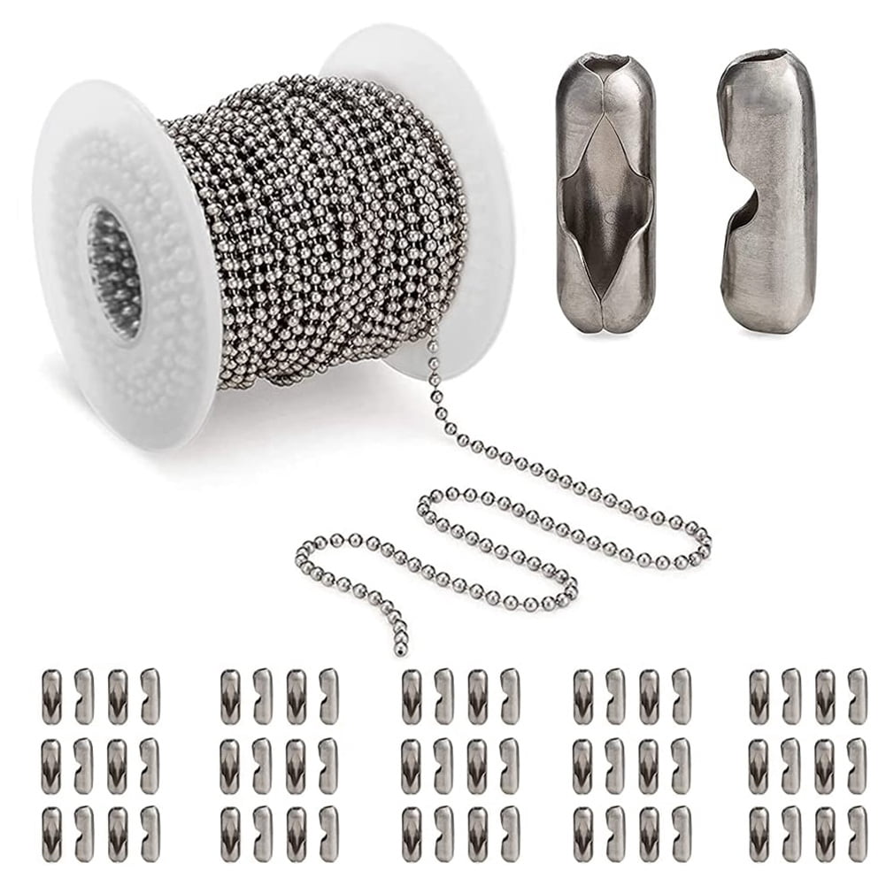 2.4mm Ball Bead Chain 52 FT Stainless Steel Ball Chains with 100 Pcs