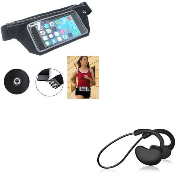Wireless Headphones & Running Waist Bag for iPhone 13 Pro Max 12 Pro Max ONLY - Sports Earphones With Mic Folding Neckband   Belt Band Sports Gym Workout Case Combo